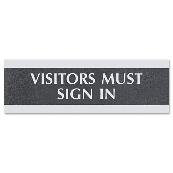 Headline Sign Century Series Office Sign, VISITORS MUST SIGN IN, 9 x 3, Black/Silver 4763
